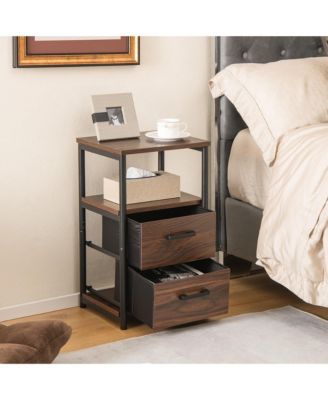 2PCS Nightstand Bedside End Table with 2 Fabric Drawers & Storage Shelf