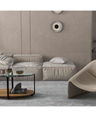 Glass-Top Coffee Table 2-Tier Modern Oval Side Sofa Table w/ Storage Shelf