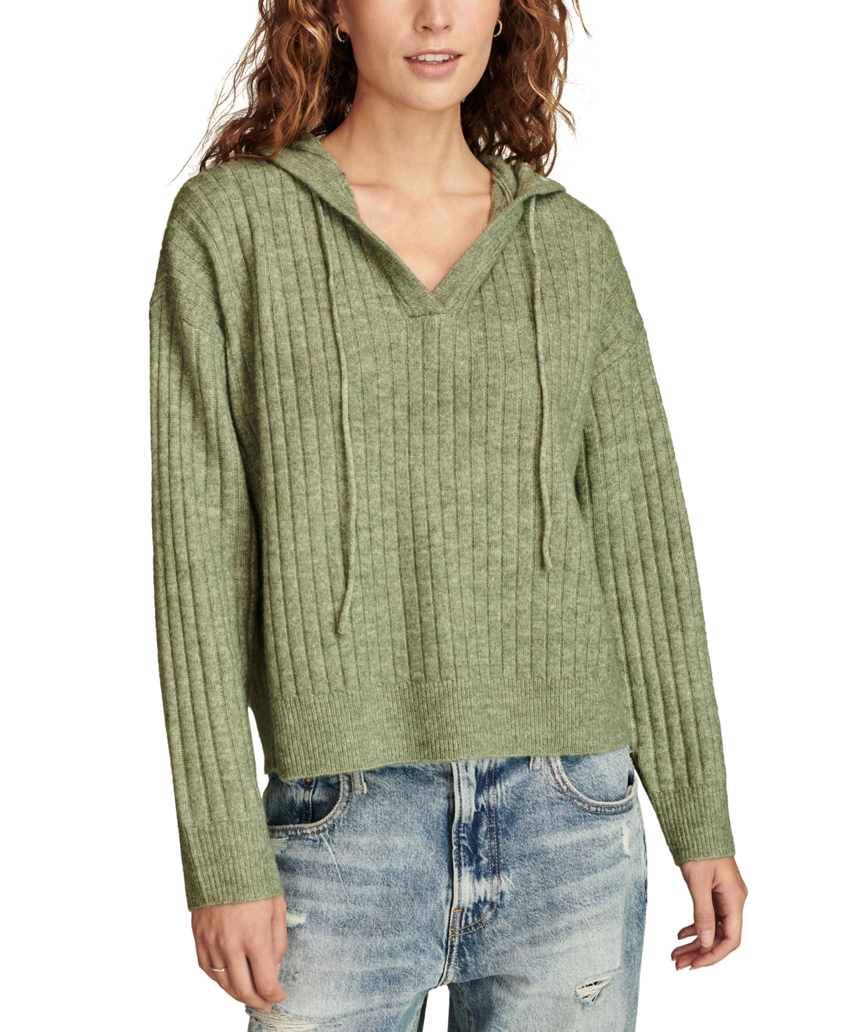 LUCKY BRAND WOMEN'S RIBBED KNIT HOODED SWEATER 