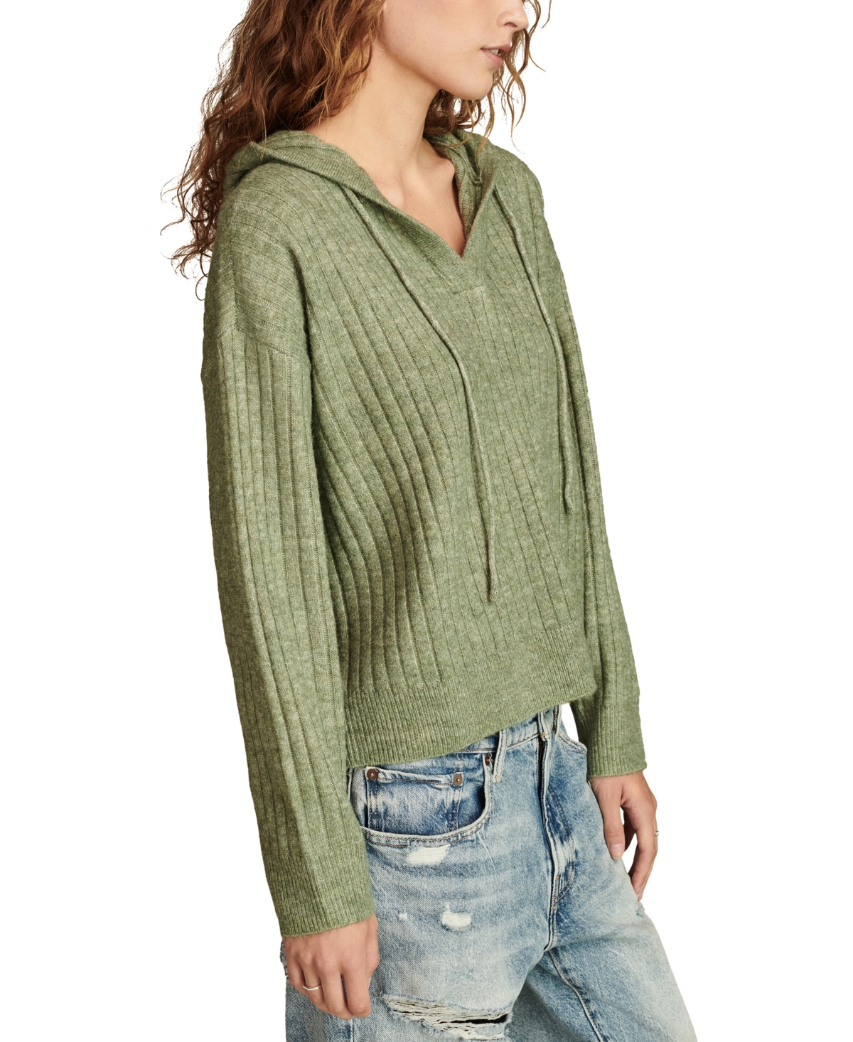 LUCKY BRAND WOMEN'S RIBBED KNIT HOODED SWEATER 
