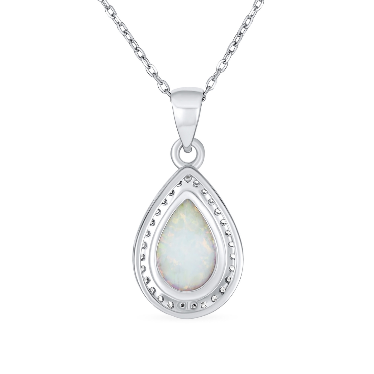 Bling Jewelry Traditional Elegant Cz Accent Halo Solitaire White Created Opal Teardrop Earrings Pendant Jewelry Set For Women .925 Sterling Silver