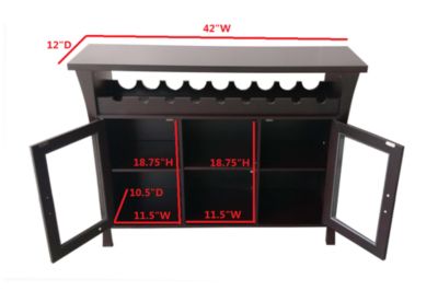 Wine Rack Buffet Server Console Table with Glass Doors (Espresso)