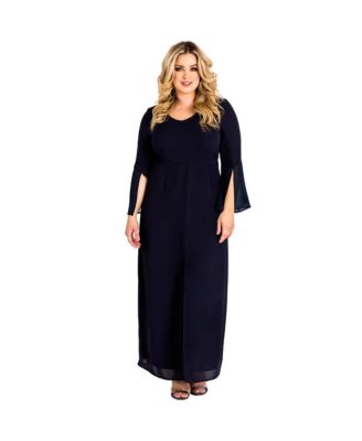 Plus Size Slit Flare Bell Sleeve Maxi Dress