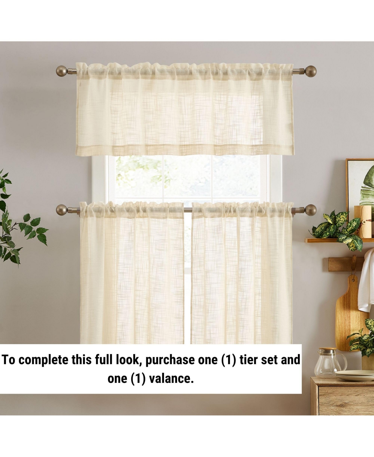 Hlc.me Linda Faux Linen Textured Semi Sheer Privacy Light Filtering Transparent Rod Pocket Short Thick Cafe Curtain Tiers for Windows, Kitchen &