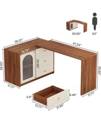 L Shaped Computer Desk with Drawers, Modern Corner Home Office Desk with Reversible Storage Cabinet, Long Study Writing Desk Workstation
