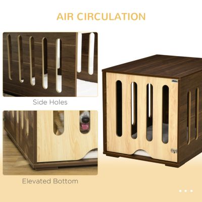 Furniture Style Dog Crate End Table with Removable Door Panel, Dog Crate Bed with Foam Cushion, Safety Lock, Indoor Use, for Small & Medium Dogs, Brown