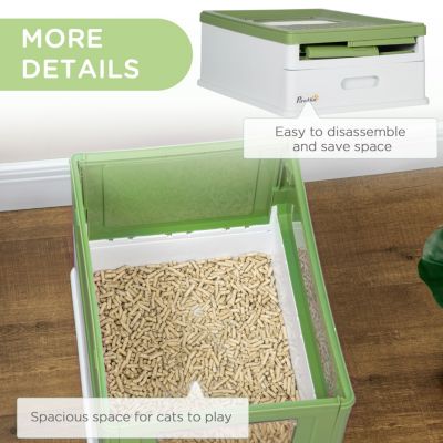 Fully Enclosed Cat Litter Box with Scoop, Hooded Cat Litter House with Drawer Type Tray, Foldable Smell Proof Cat Potty with Front Entry, Top Exit, Large Space, Yellowish Green