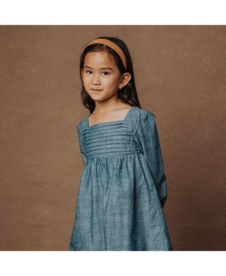 Toddler Girls Organic Long Sleeve Ruched Bodice Chambray Dress