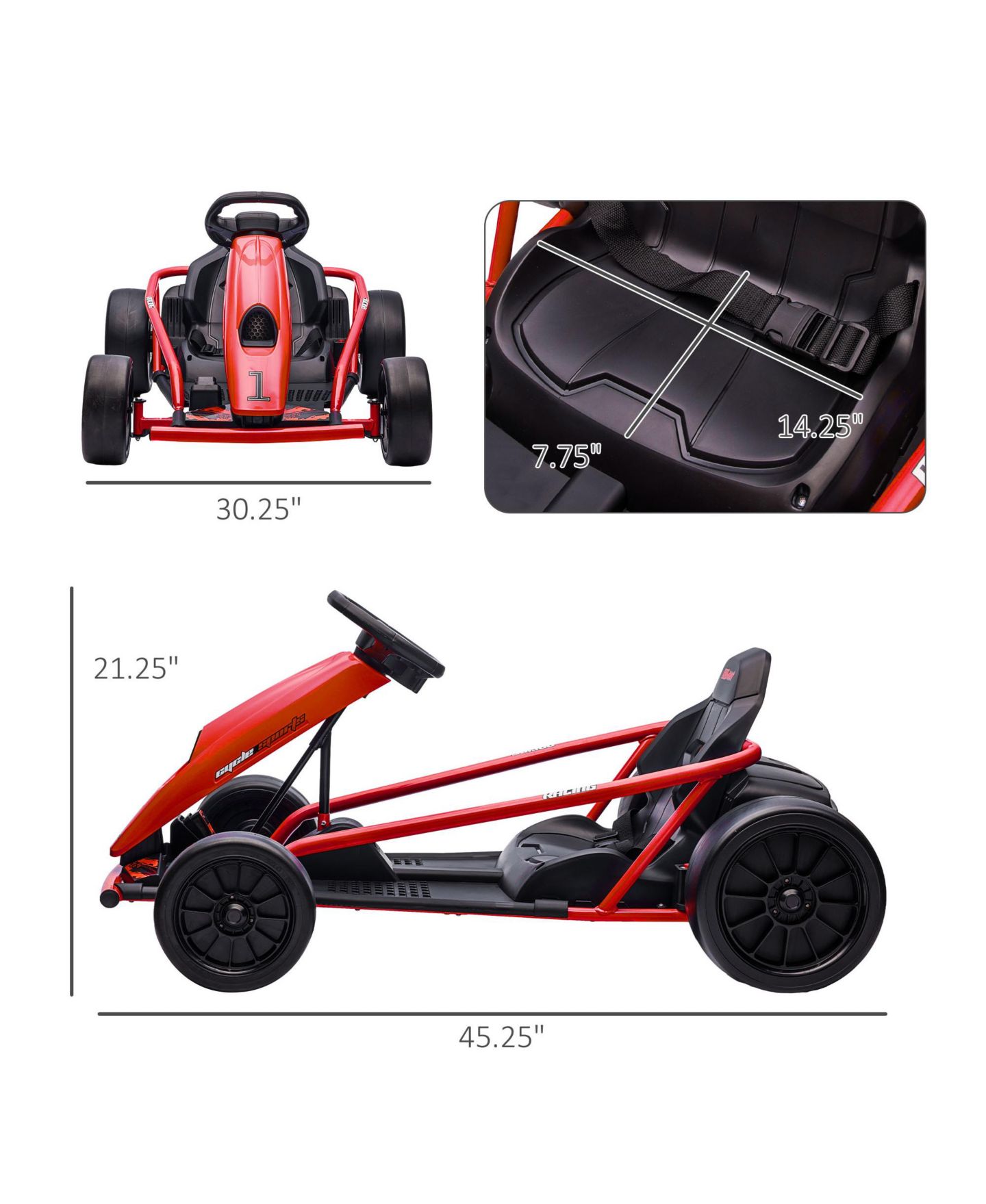 Детские игрушки Streamdale Furniture 24V 8.1 MPH Electric Go Kart, Drifting Car Battery Powered Ride on Toy Outdoor with Slow Start, Music, Horn Honking and Safety Belt, for 8-12 Years Old, Red — фото 6