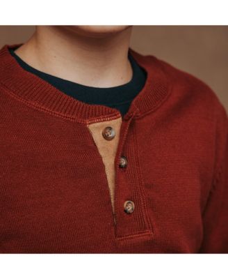 Boys Organic Long Sleeve Henley Pullover Sweater with Elbow Patches