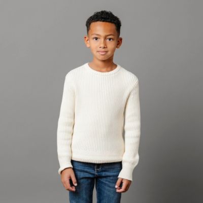 Boys Organic Long Sleeve Herringbone Detail Crew Neck Pullover Sweater