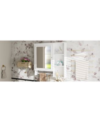 Wall Mounted Bathroom Storage Cabinet, Medicine Cabinets with large mirror door, adjustable shelves and three open storage levels(Not Include Bathroom Vanity)