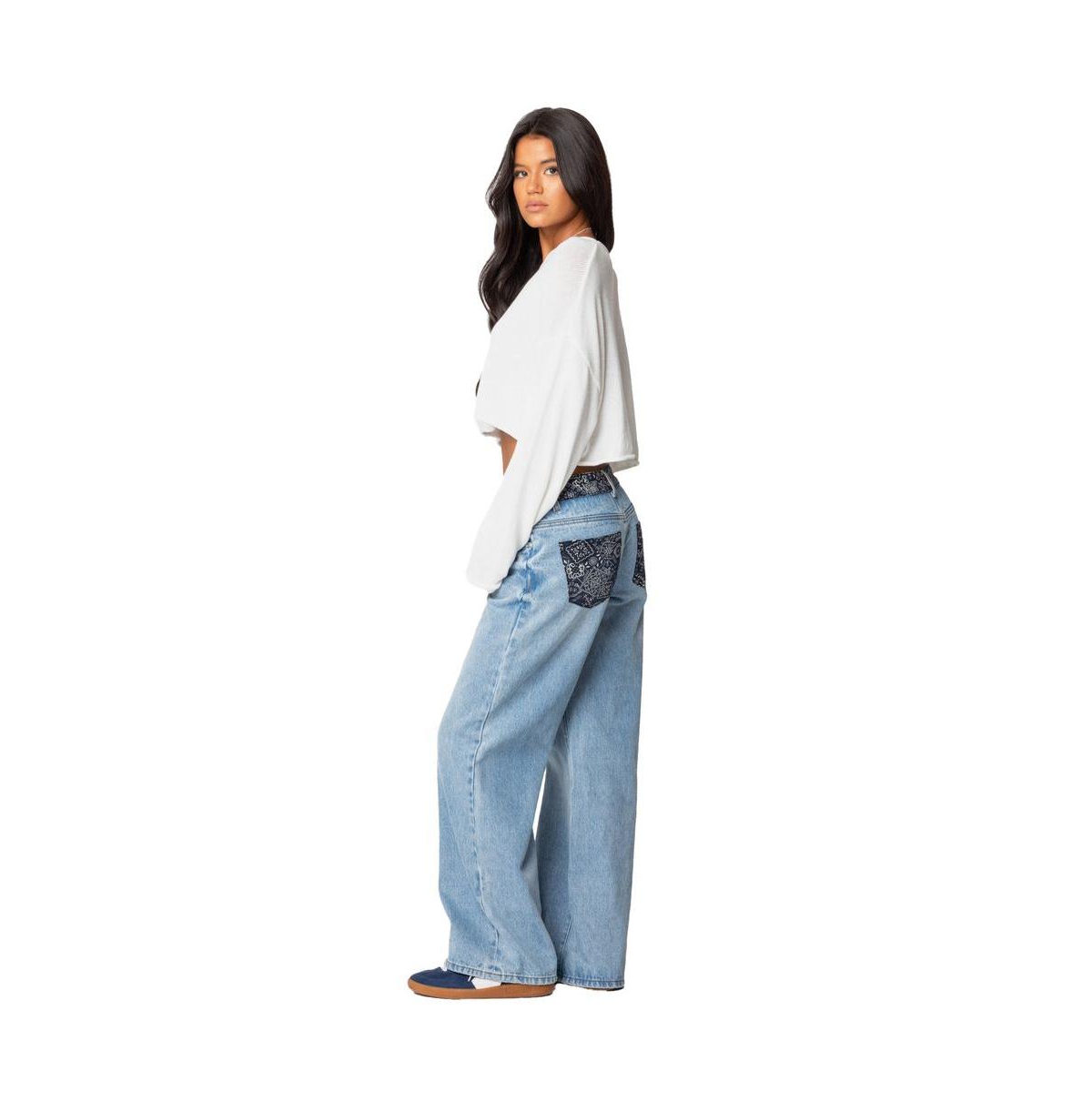 Edikted Women's Bandana Bliss Low Rise Jeans - Blue-washed