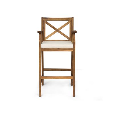 Streamdale Acacia Wood Outdoor Barstools With Water-Resistant Cushions (Set Of 2)
