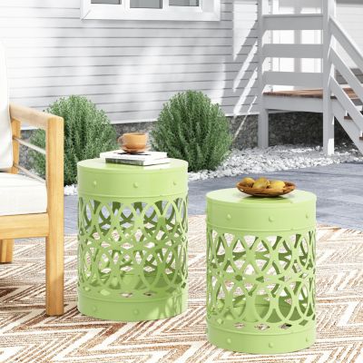 Streamdale Modern Metal End Table Set With Cut Iron Design (Set Of 2)