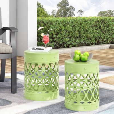 Streamdale Modern Metal End Table Set With Cut Iron Design (Set Of 2)