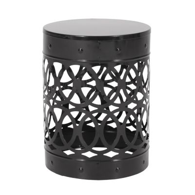 Modern Cylindrical Metal End Table With Iron-Cut Design