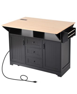 Large Kitchen Island with Drop Leaf, Power Outlet, Storage