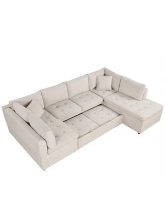 Oversized U-Shaped Sofa Bed with Pillows