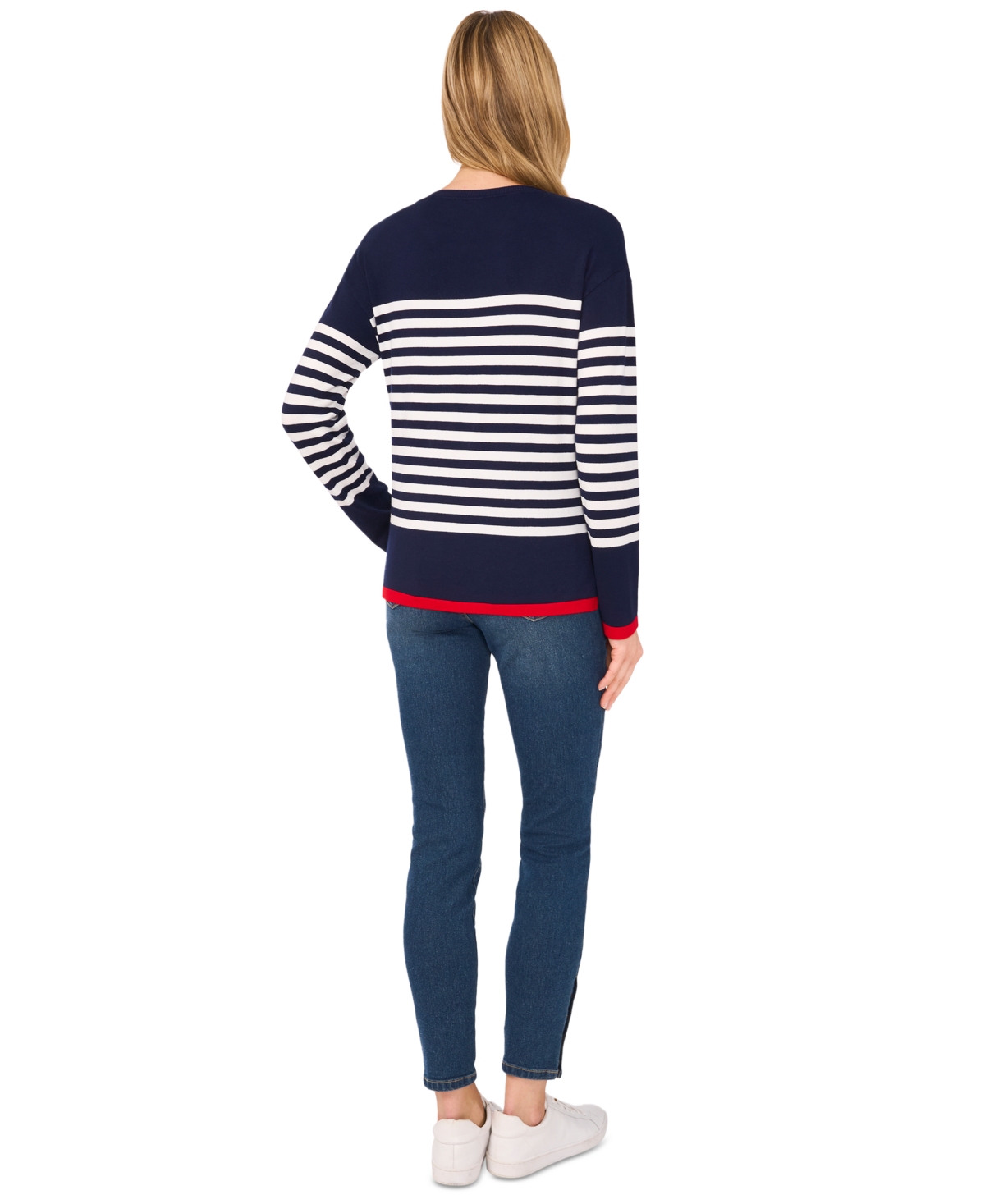CeCe Women's Sailor Stripe Heart-Trim Long-Sleeve Sweater