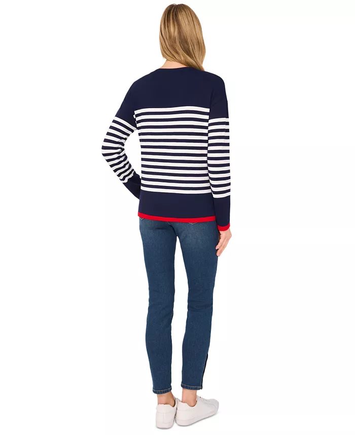 Women's Valentine's Crewneck Sailor Stripe Heart-Trim Long-Sleeve Sweater - thumbnail 5