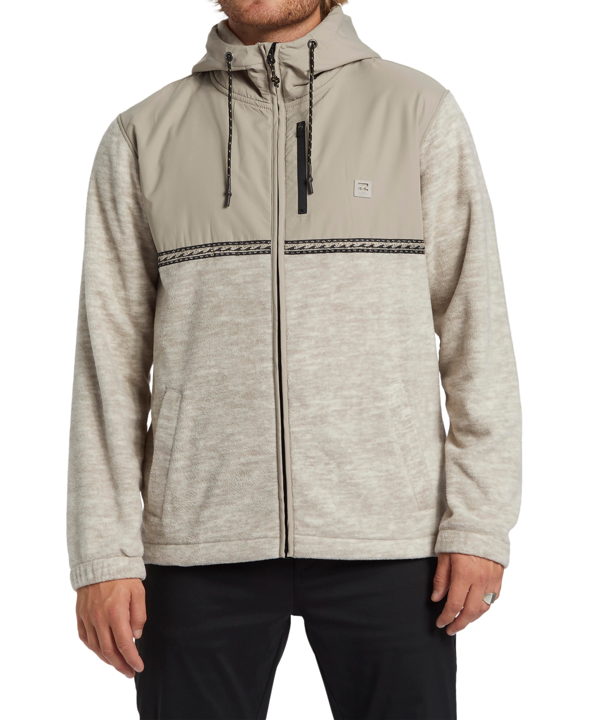 Billabong Boundary Lite Front Zip Fleece Hoodie In Oatmeal Heather