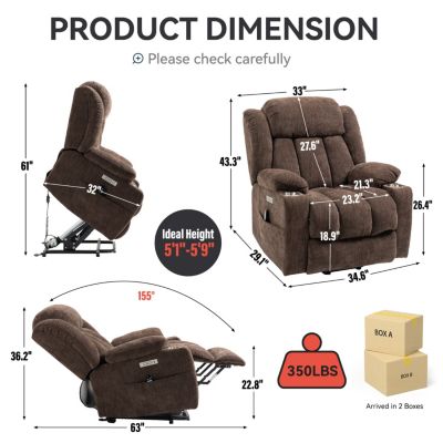 350 lbs Power Recliner with Massage, Heat, & USB.