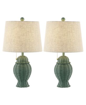 Margie Wicker 20.5" Bohemian Rustic Iron LED Table Lamp, Green (Set of 2)