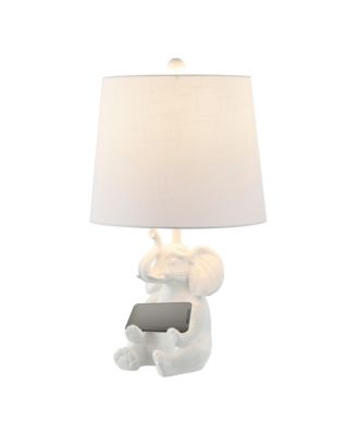 Kairi 21" Modern Shabby Chic Resin/Iron Happy Elephant LED Kids' Table Lamp with Phone Stand, White