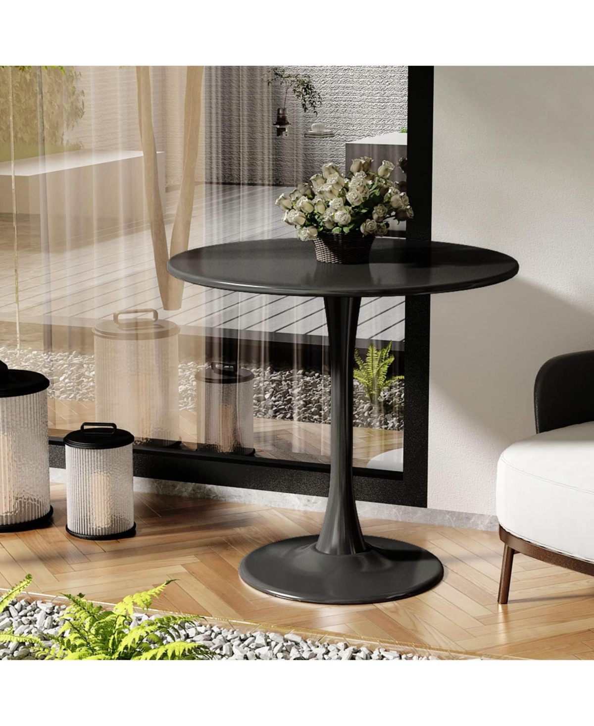 Streamdale Furniture Black Round Table, Modern Dining Table, Mdf Top and Steel Base Tulip Round Kitchen Table, Mid Century Coffee Table for Living Roo