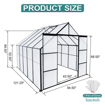 8x10' Polycarbonate Greenhouse with Raised Base