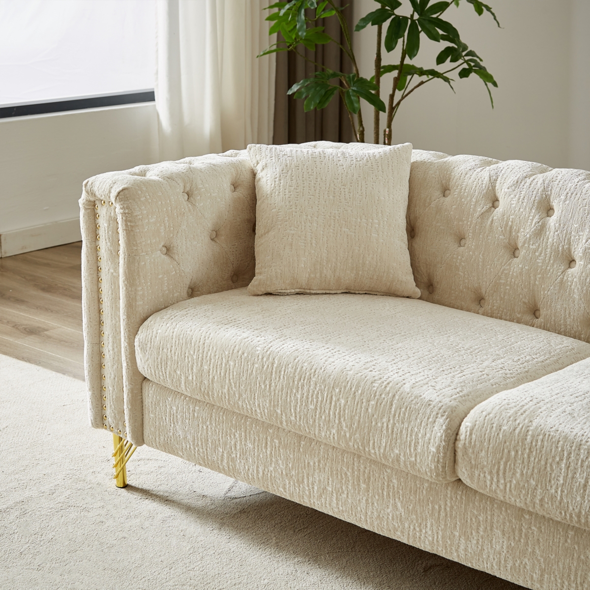 Streamdale Furniture 82-Inch Chenille Pull Buckle Design Sofa for Living Room, Buttons Tufted With Copper Nail Decoration Armrest, Modern Couch Uphols