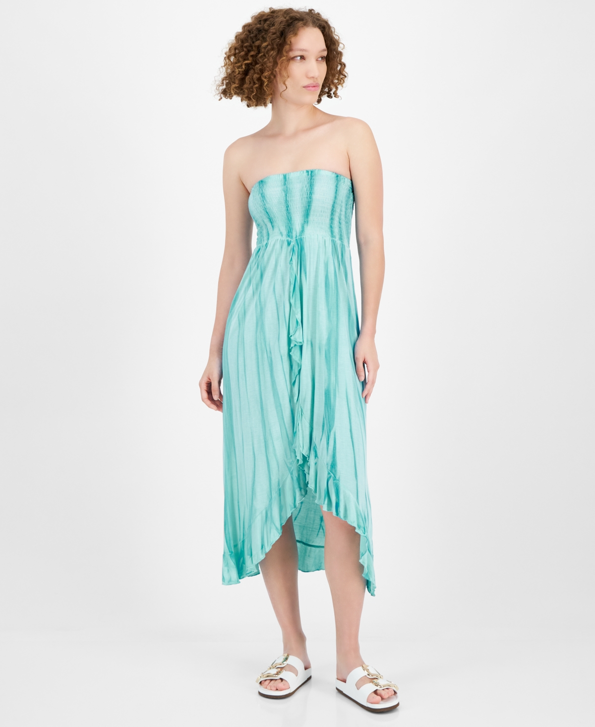 Women's Smocked Midi Dress Cover-Up - Turquoise