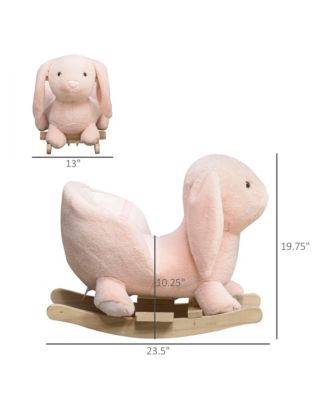 Rabbit Wooden Rocking Horse with Simulated Sound, Wooden Base, Seat Belt, Plush Stuffed Rocking Chair for Baby, Toddler, 18-36 Months, Pink