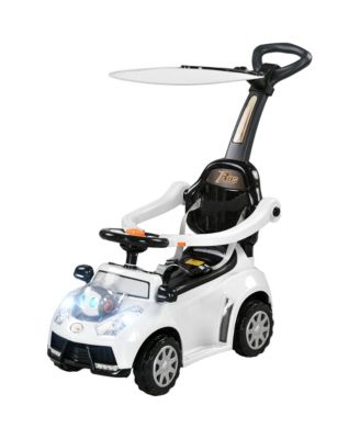 Push Car for Kids 1-3 Years, 3 in 1 Ride on Sliding Car, Foot to Floor Baby Push Car with Removable Handle, Music, Horn, Canopy, Safety Guardrail for Boys and Girls, White