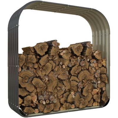 Galvanized Steel Wood Shed Firewood Storage Rack, 4.7' x 1.4' x 4.7' Log Holder Storage Shed with Rubberized Edge for Safety & Gloves for Easy Assembly
