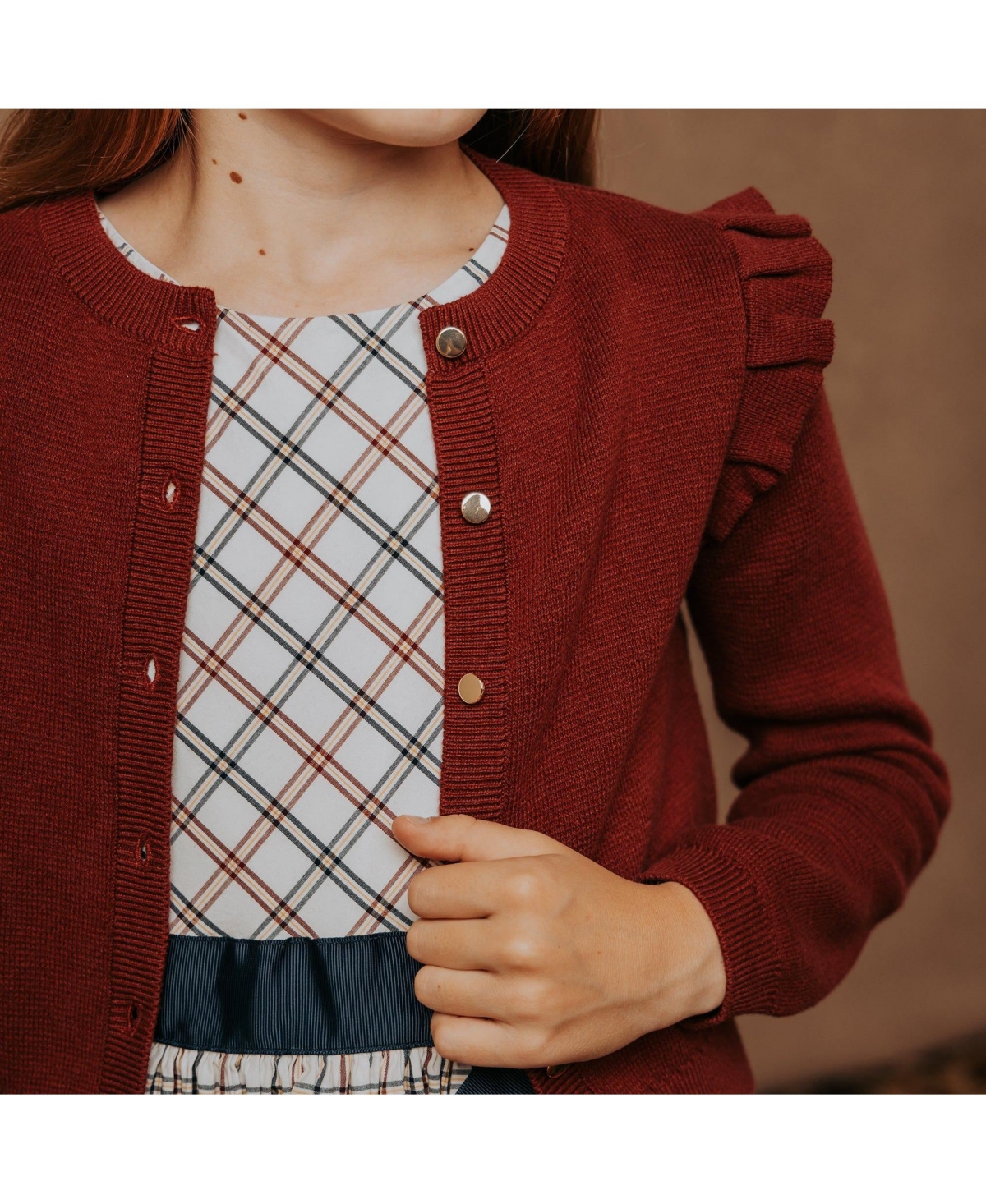 Hope & Henry Girls Organic Milano Ruffle Shoulder Cardigan