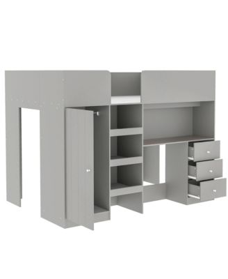 Full-Size Loft Bed with Built-in Essentials in Grey