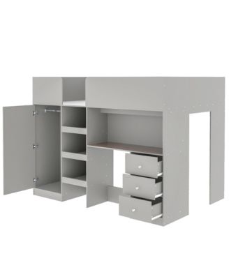 Full-Size Loft Bed with Built-in Essentials in Grey