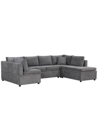 117" Oversized U-Sofa Couch Bed with Pillows