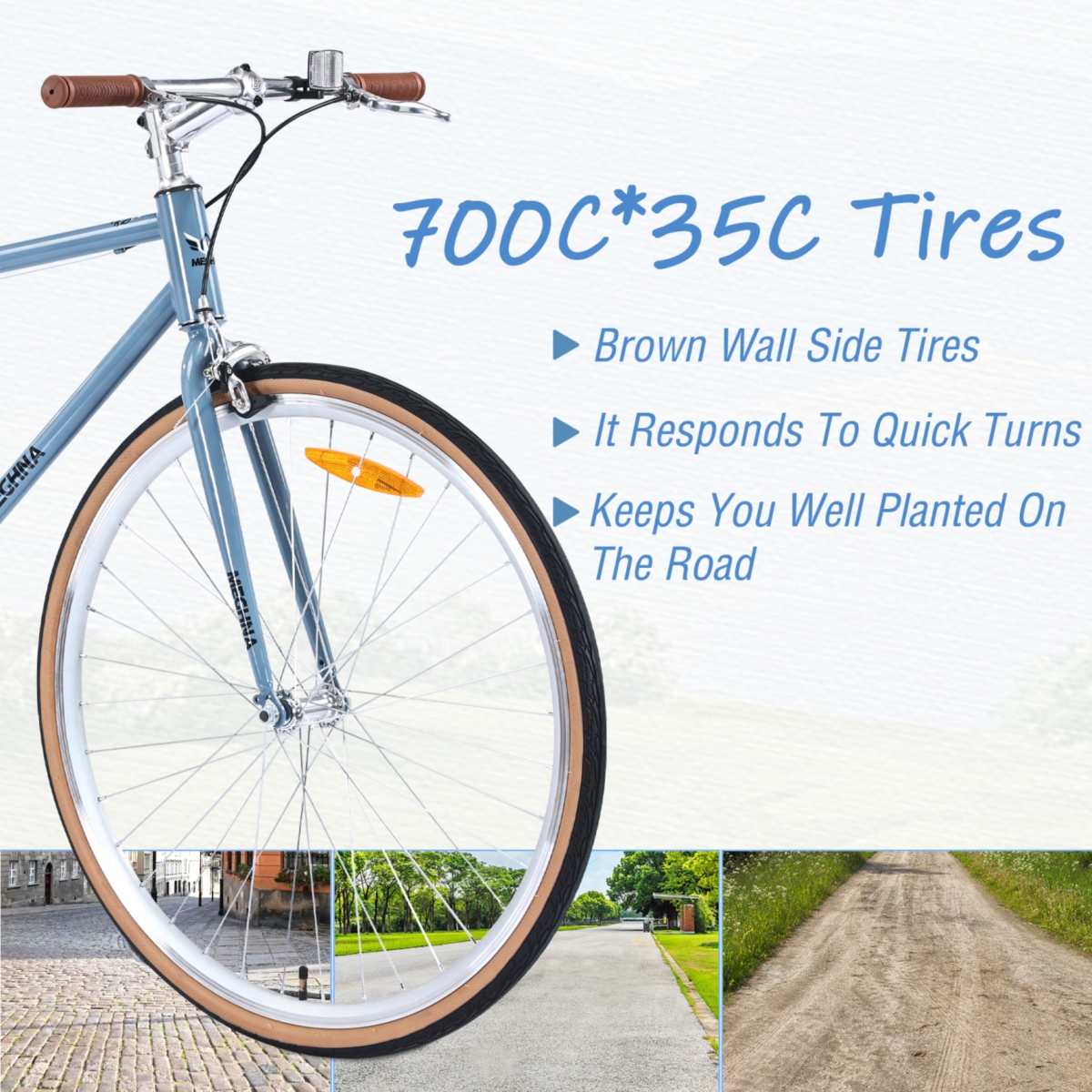 Streamdale Furniture Single Speed Retro style 700C Road Bike For men women's City Bicycle, Steel Frame - Blue-gray