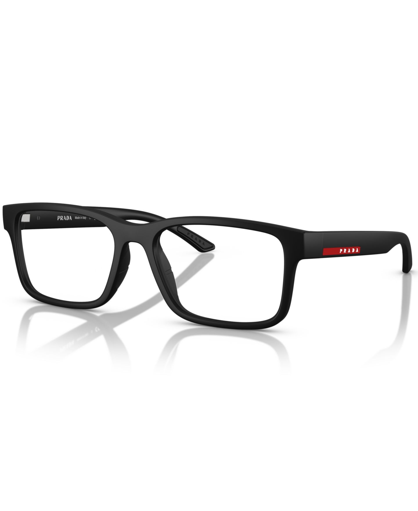 Мужские очки PRADA LINEA ROSSA Man Rectangle Plastic PS 01RV Eyeglasses, цвет: Чёрный каучуковый — фото 1