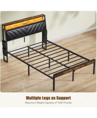 Queen Platform Bed with Upholstered Headboard & Charging Station