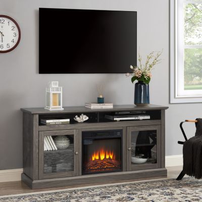Contemporary TV Console with Fireplace (60"W