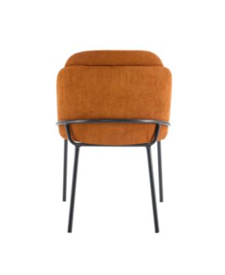 Modern Dining Chairs Set of 2 with Curved High Back, Brown Fabric Seats, Black Iron Legs