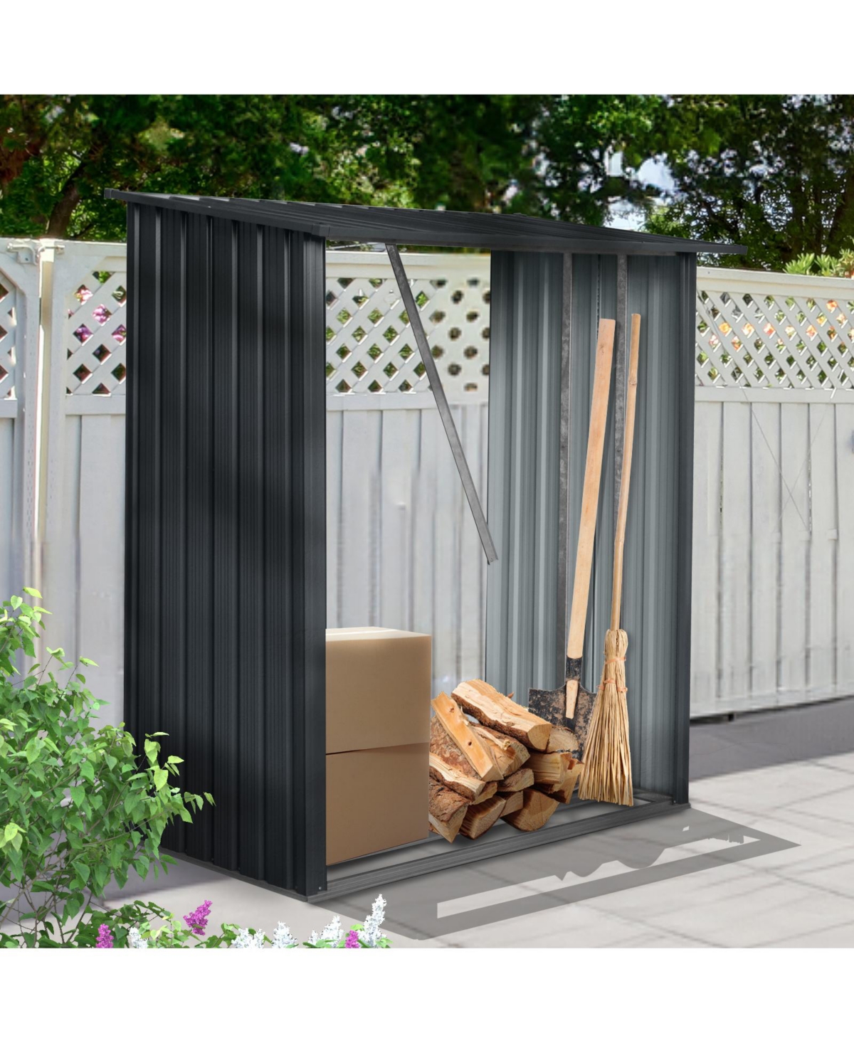 Streamdale Furniture 3ft x 5ft Outdoor Meta Firewood Rack, Open Wood Shed For Firewood, Pellet, or Lumber Storage,- Black