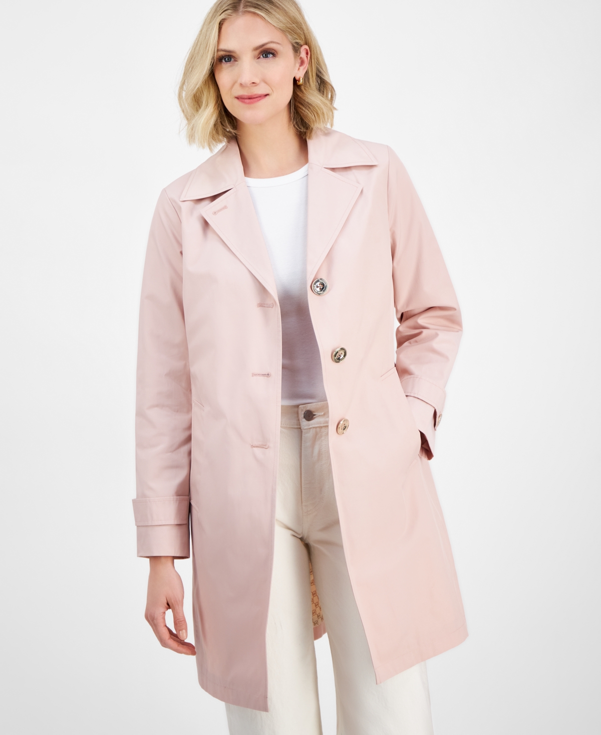 MICHAEL KORS MICHAEL MICHAEL KORS WOMEN'S NOTCHED COLLAR BUTTON-FRONT COAT, EXCLUSIVELY AT MACY'S 