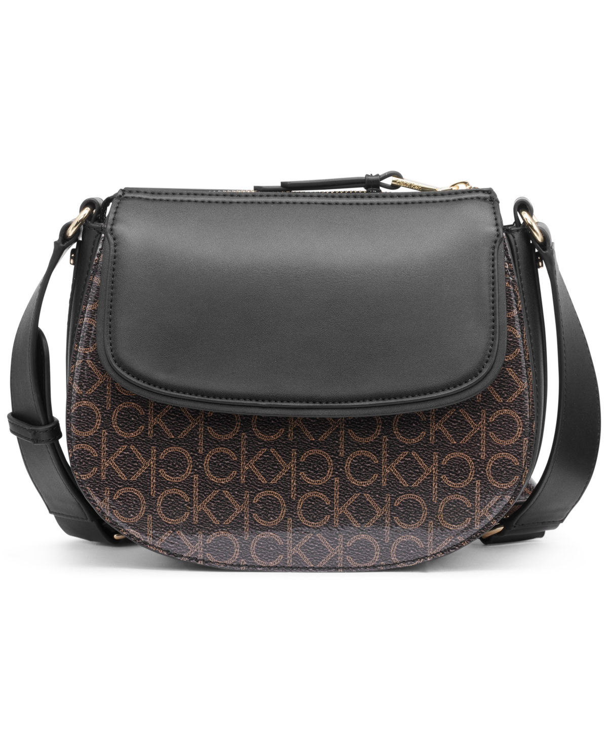 Calvin Klein Bella Signature Adjustable Crossbody In Brown Khk,blk