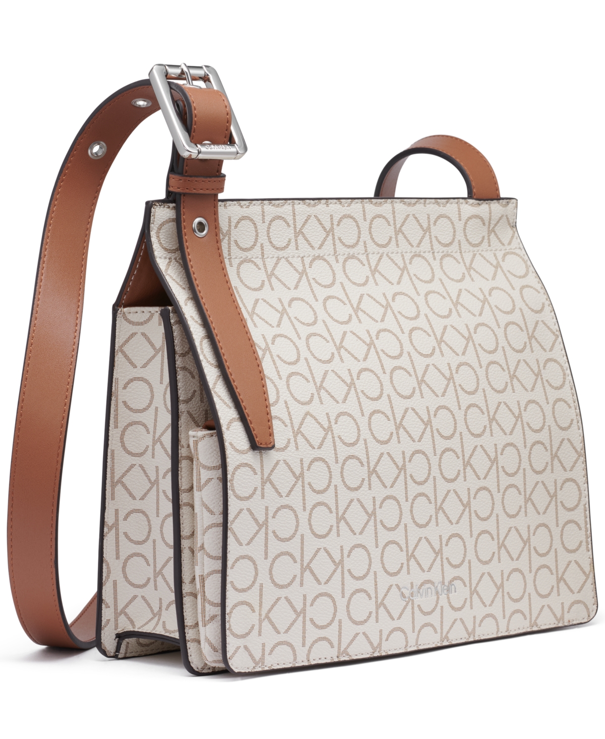 Calvin Klein Havana Flap Signature Small Messenger Bag In Van Khk,caramel