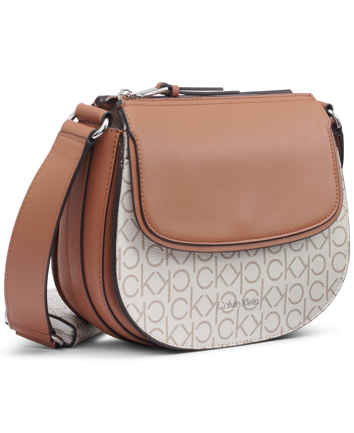 Calvin Klein Bella Signature Adjustable Crossbody In Van Khk,caramel